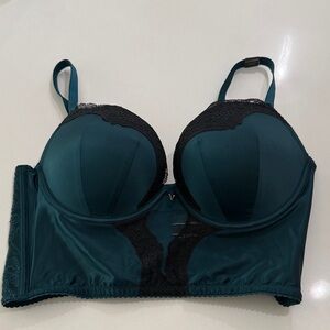 Victoria’s Secret Very Sexy Push-Up Corset Top- Emerald Green & Black Lace. 36C